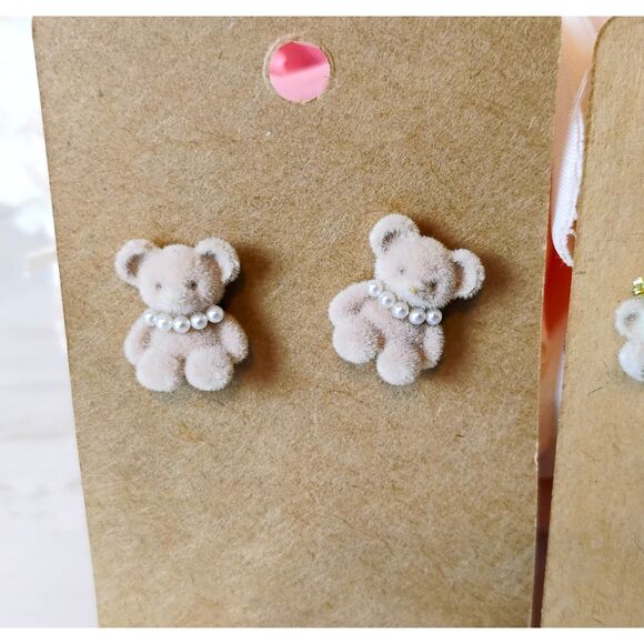 (3) NEW Flocked/Fuzzy Brown Bear Earrings Cute, Fun, Eclectic, Teddy Bears - Picture 4 of 4